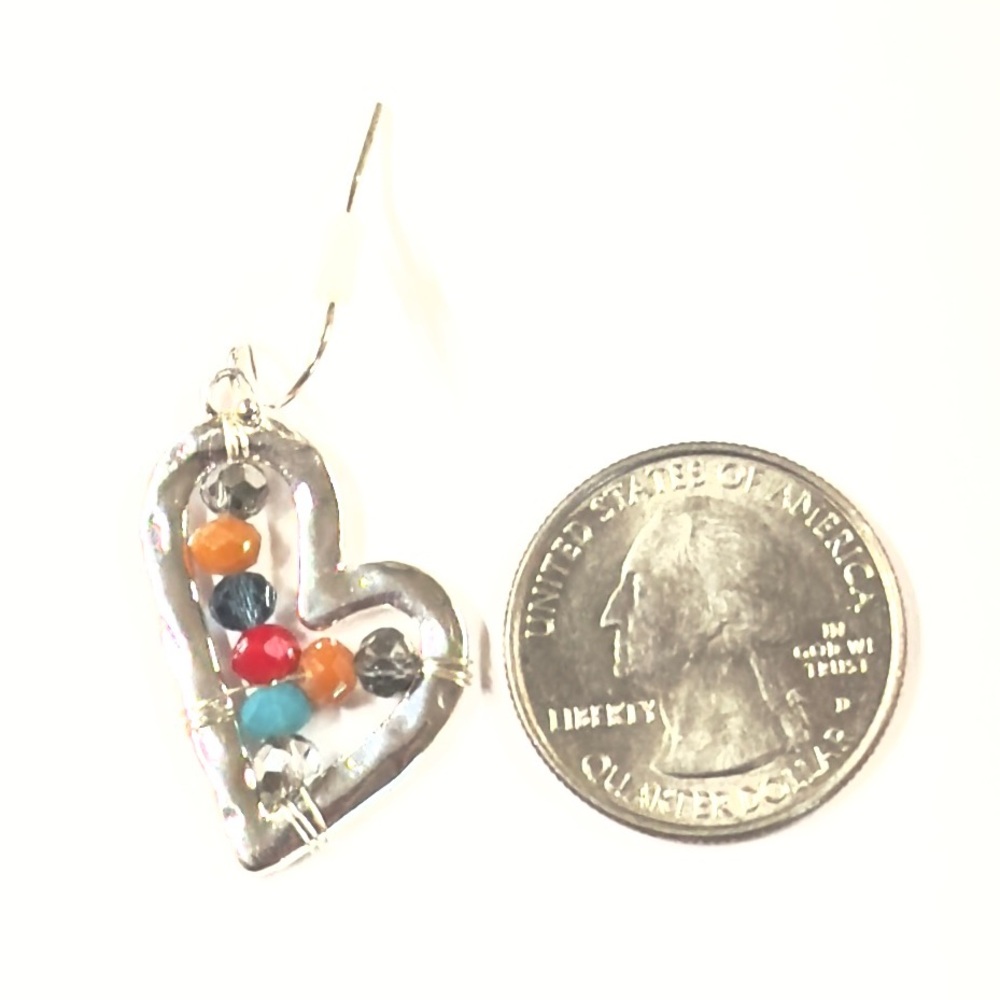 UNBRANDED SILVER Heart Earrings with BRIGHT Multicolor CRYSTAL GLASS Beads - Picture 4 of 5